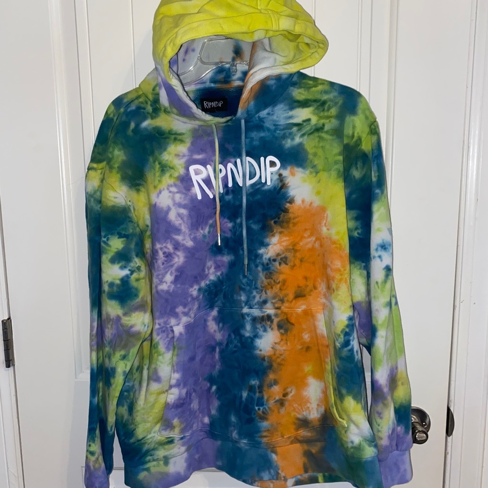 Rip N Dip Tie Tye Dye Rubber Logo Unisex Hoodie Sweatshirt Size Large